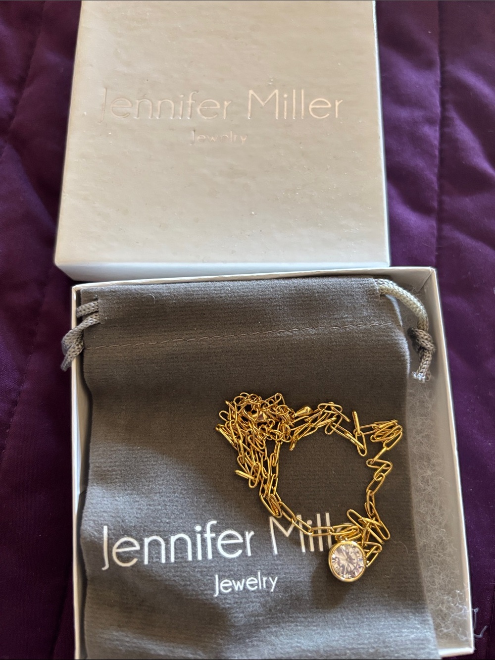 Jennifer Miller Gold Chain Necklace with Clear Pendant